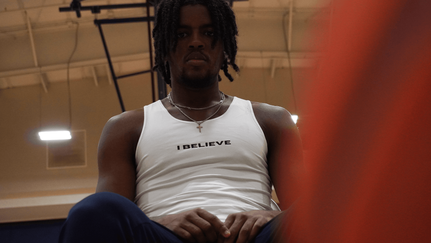 "I BELIEVE" Sleeveless Compression Tank Top White